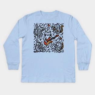 Rockin' Cats - Inspired by Keith Haring Kids Long Sleeve T-Shirt